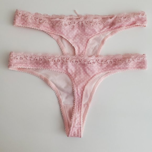 Pink Polka Dot 3 Piece Lace Trim Bra & Thong Bundle | Like New | 32D, Small - Picture 11 of 13